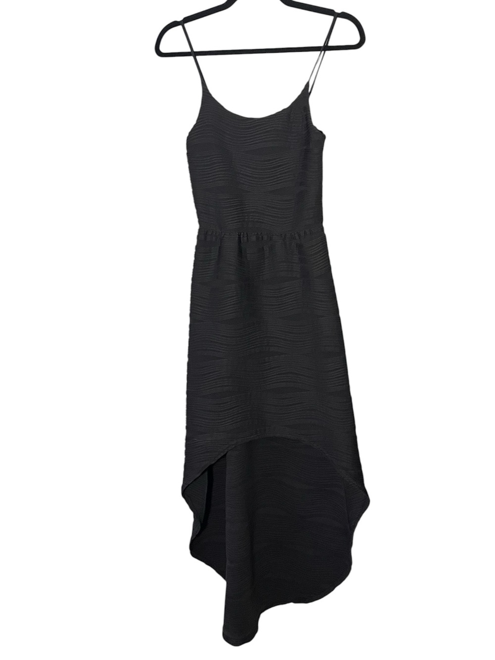 Aqua Black High-Low Textured Minimalist Spaghetti Strap 90s Revival Dress